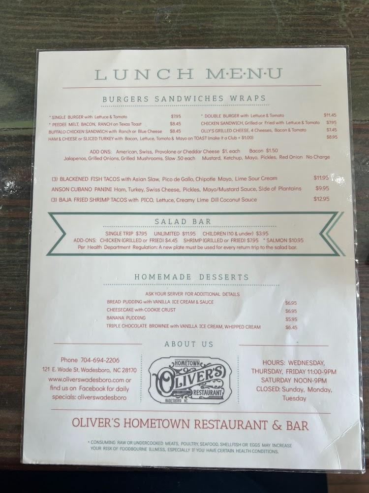 Oliver's Restaurant Menu image 4